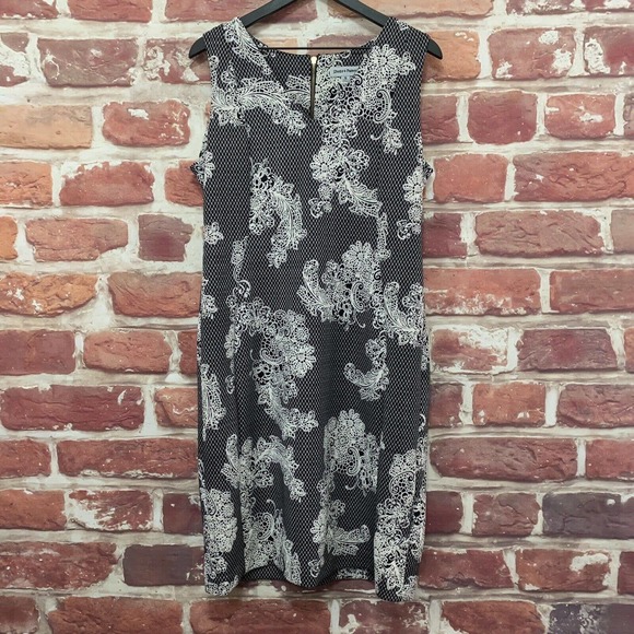 SHELBY & PALMER WOMEN'S BLACK WHITE FLORAL PAISLEY SCROLL ZIP UP DRESS - Picture 6 of 8